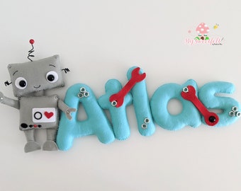 Atlas, the cute robot name banner for your baby's nursery