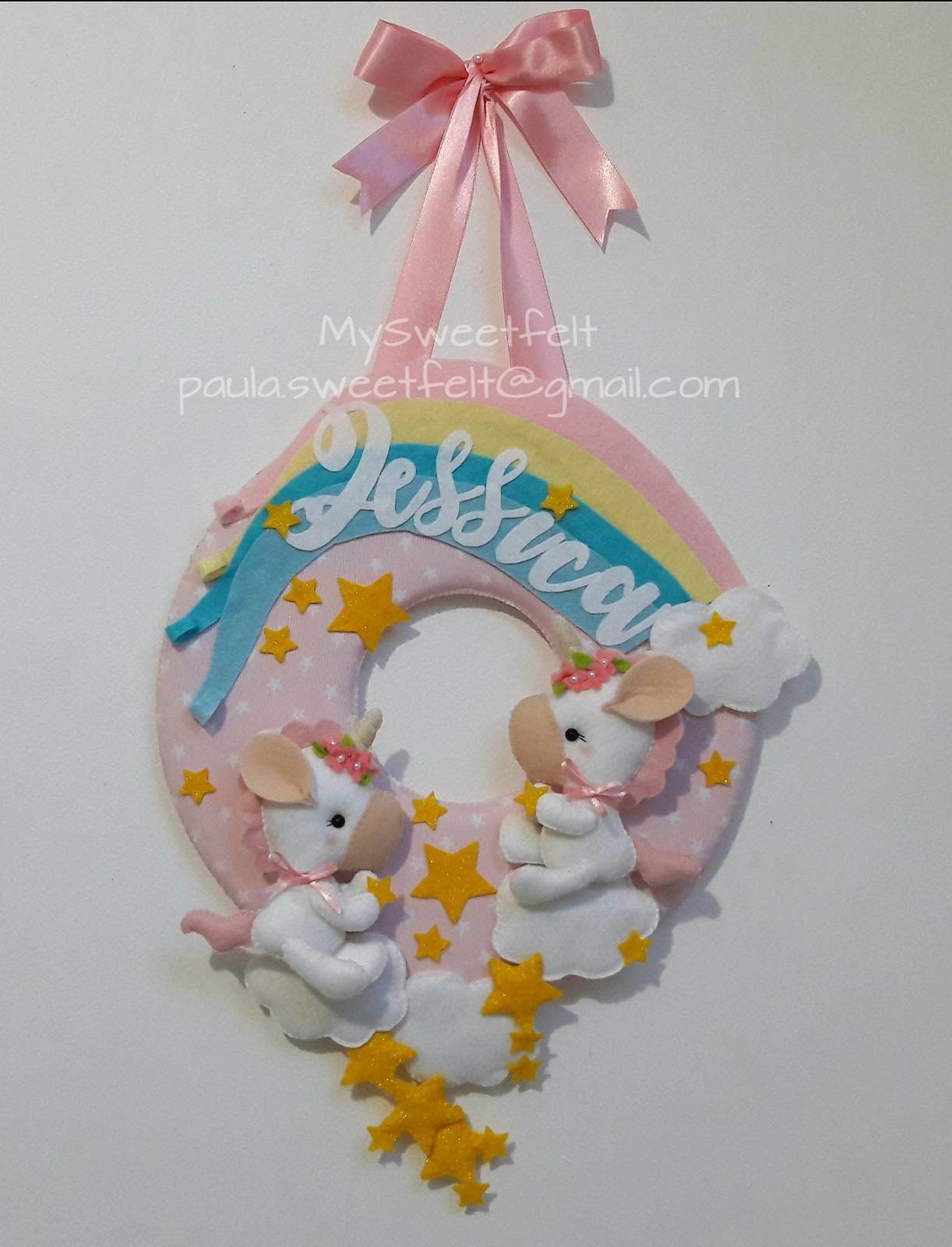 Couronne de Licorne Bébé/Cintre Porte Décor Mur Pépinière Chambre Déco Plaque Licorne