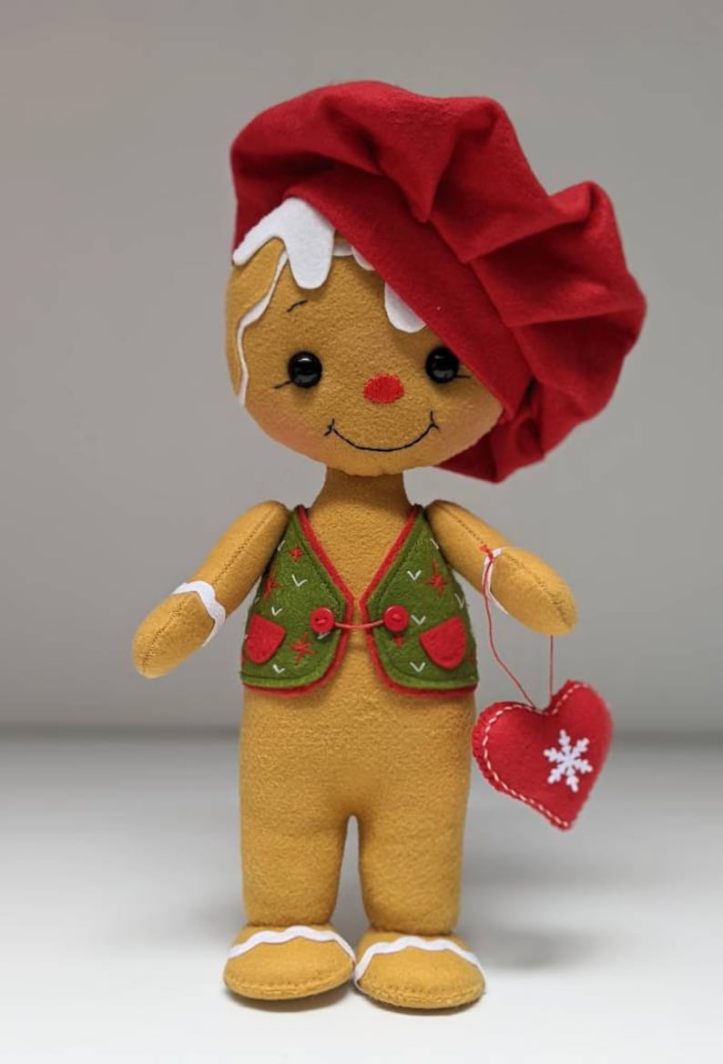 Felt gingerbread doll, Christmas ornaments, gingerbread centerpiece, Felt Christmas decorations, cute Gingerbread image 1