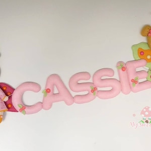 Enchanted Garden name banner, doll name banner sign, bee, butterfly, ladybug, felt decoration, nursery decor, felt garden insects, babyroom,