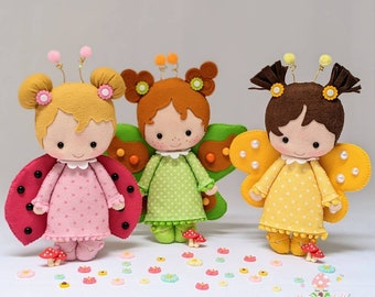 Garden doll, baby butterfly, baby bee, baby ladybug, SOLD BY ONE, nursery decor, babyroom decor, baby shower decor, party decor, felt doll