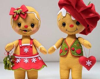 Couple of  Gingerbreadman felt dolls for a cute Christmas decor, felt Christmas decorations, handmade Christmas decorations