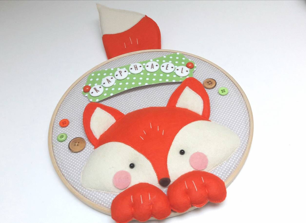 Bannière de Nom Renard/Signe Décor Pépinière Babyroom Faux Taxidermie Hoop Art d'animaux Sauvages /
