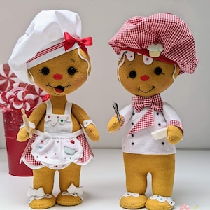 PDF PATTERNS for Felt Gingerbread baker dolls , diy, felt doll, diy felt ornaments, intant dowload pdf pattern, christmas felt patterns