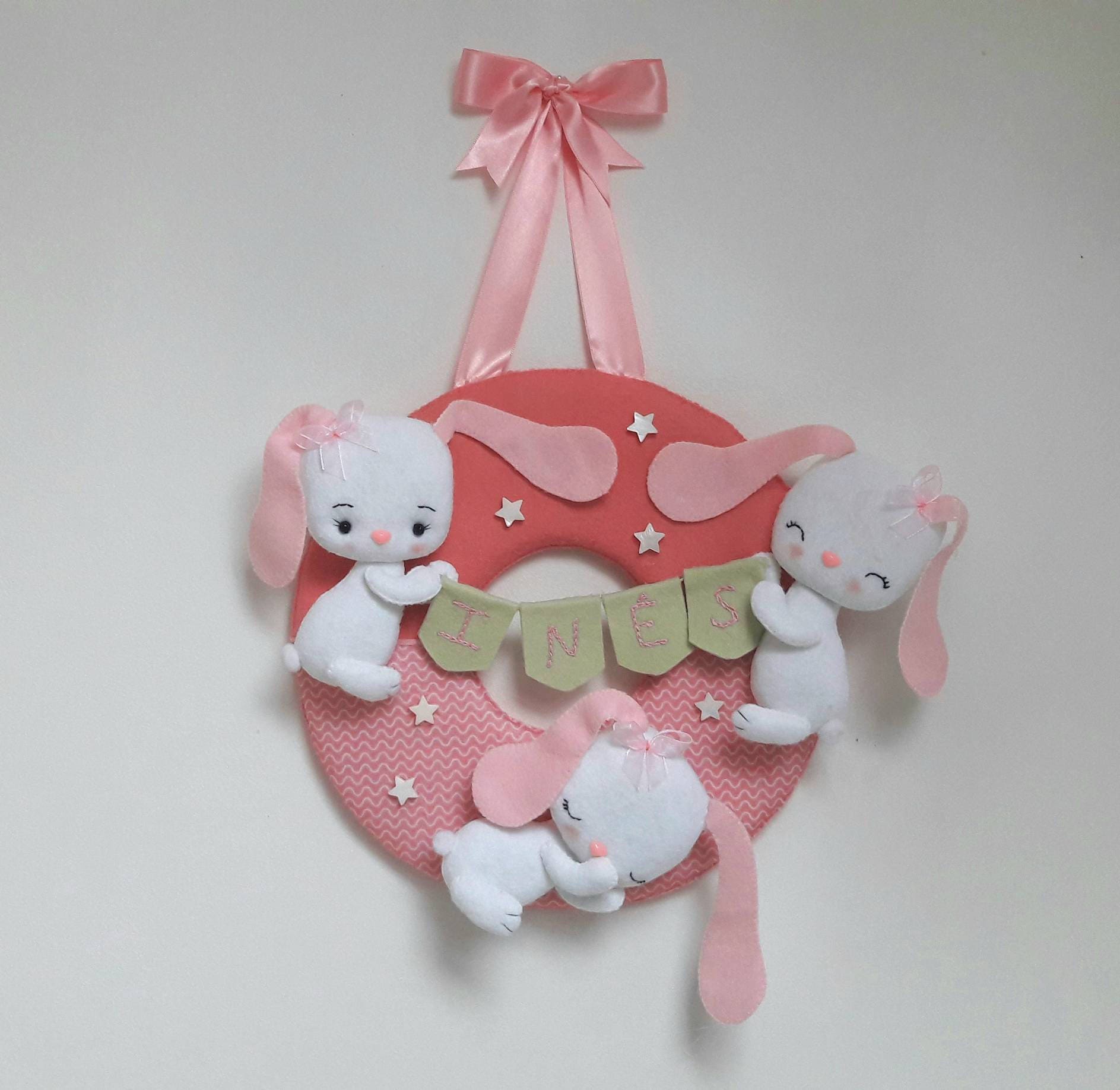 Couronne de Lapin/Nom Bannière Porte Couronne /Easter Chambre d'enfant Bébé Signe Adorables Lapins P