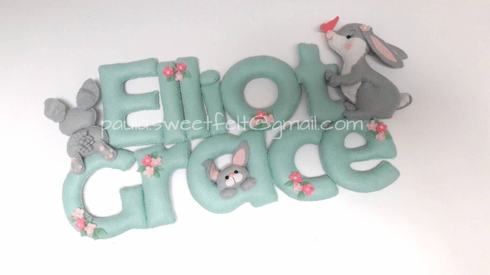 Mignons Petits Lapins Signe/Plaque de Porte Lapin Décor Pépinière Feutre Namebanners Bannière Nom Mu