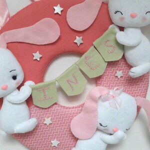 Bunny Wreath / Bunny Name Banner / Rabbit Door Hanger/ Nursery /easter ...
