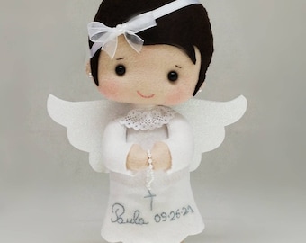 Little angel doll, felt angel, baptism gift, baptism favor, personalized gift,  decor, first communion gift,gardien angel doll