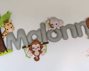 Cute safari sign / door hanger/ name banner / wild animals / lion, girafe, monkey, elephant / jungle animals