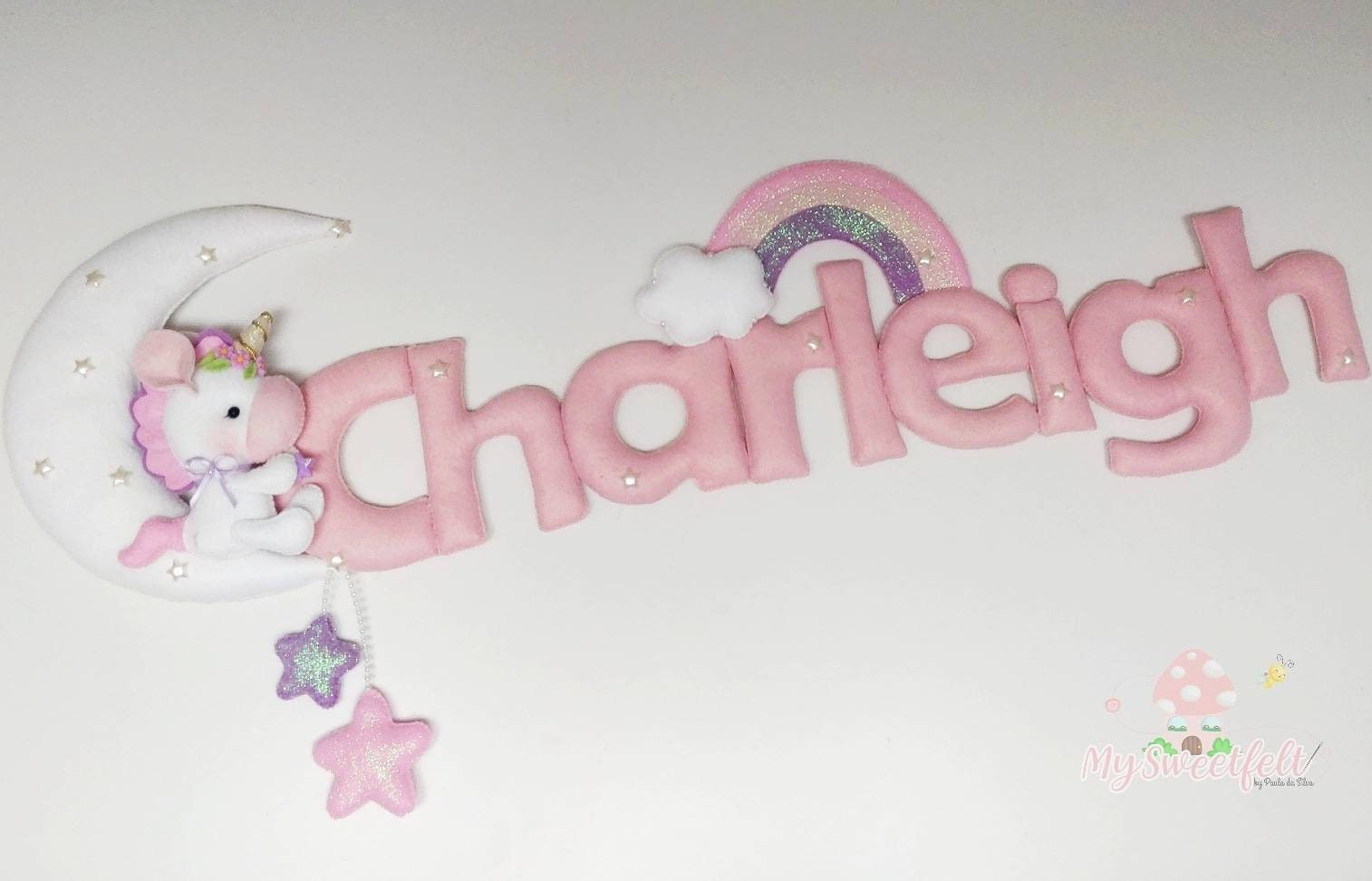 Licorne sur La Bannière de Nom Lune et d'arc-En-Ciel, Licorne, Arc-En-Ciel, Lune, Féérique, Pépinièr