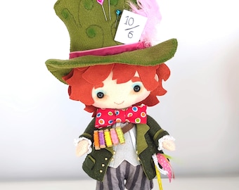 Handmade Felt Mad Hatter Doll: Alice in Wonderland Decor (13.5")