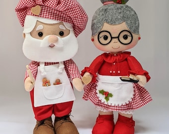 Mr. And Mrs. Santa Claus felt doll for your Christmas decorations, Santa baker