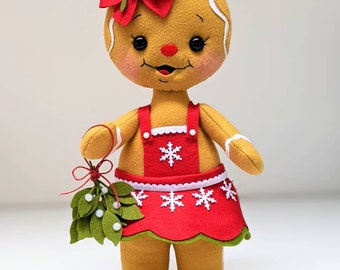 Gingerbread girl Christmas decorations, gingerbread doll, Christmas centerpiece, home decor, felt gingerbread doll