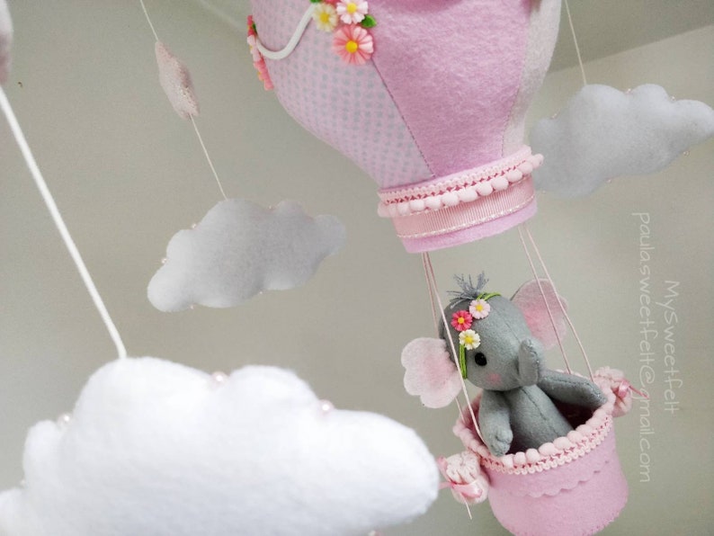 Baby Musical Mobile Hot Air Balloon With Elephant Felt Baby Etsy
