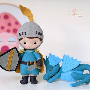 Little knight felt doll, party decoration, nursery decor, personalized, dragon