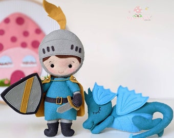 Little knight felt doll, party decoration, nursery decor, personalized, dragon
