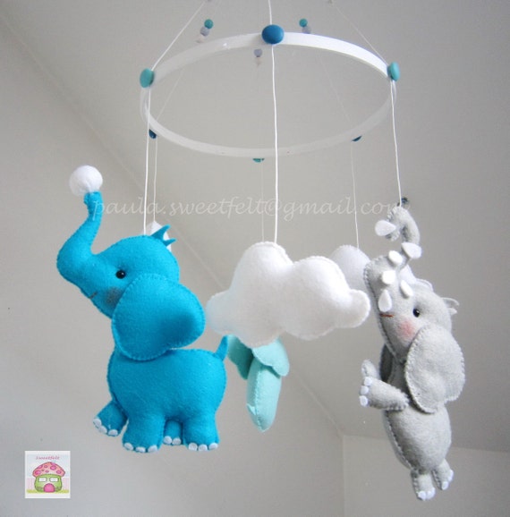 Baby Elephant Felt Crib Mobile Hanging Cot Mobile Ceiling Etsy