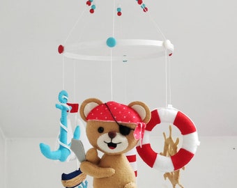 Cute little pirate bear hanging crib mobile / nautical / nursery decor / babyroom / nautical nursery / pirate nursery / sailor bear