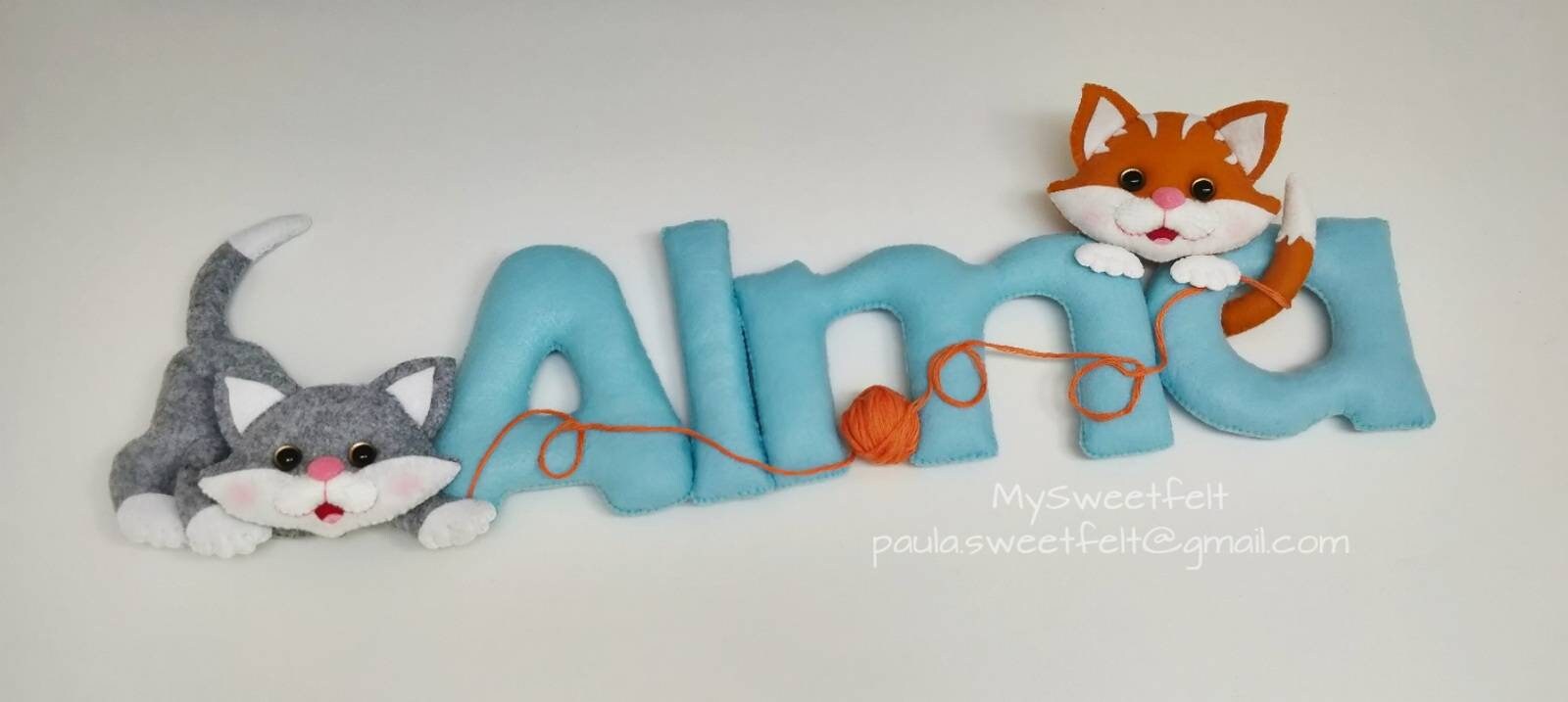 Bannière de Nom Chat, Signe Chaton, Bannière Nsme Fekt, Décor Pépinière, Cadeau Nouveau-Né, Décorati