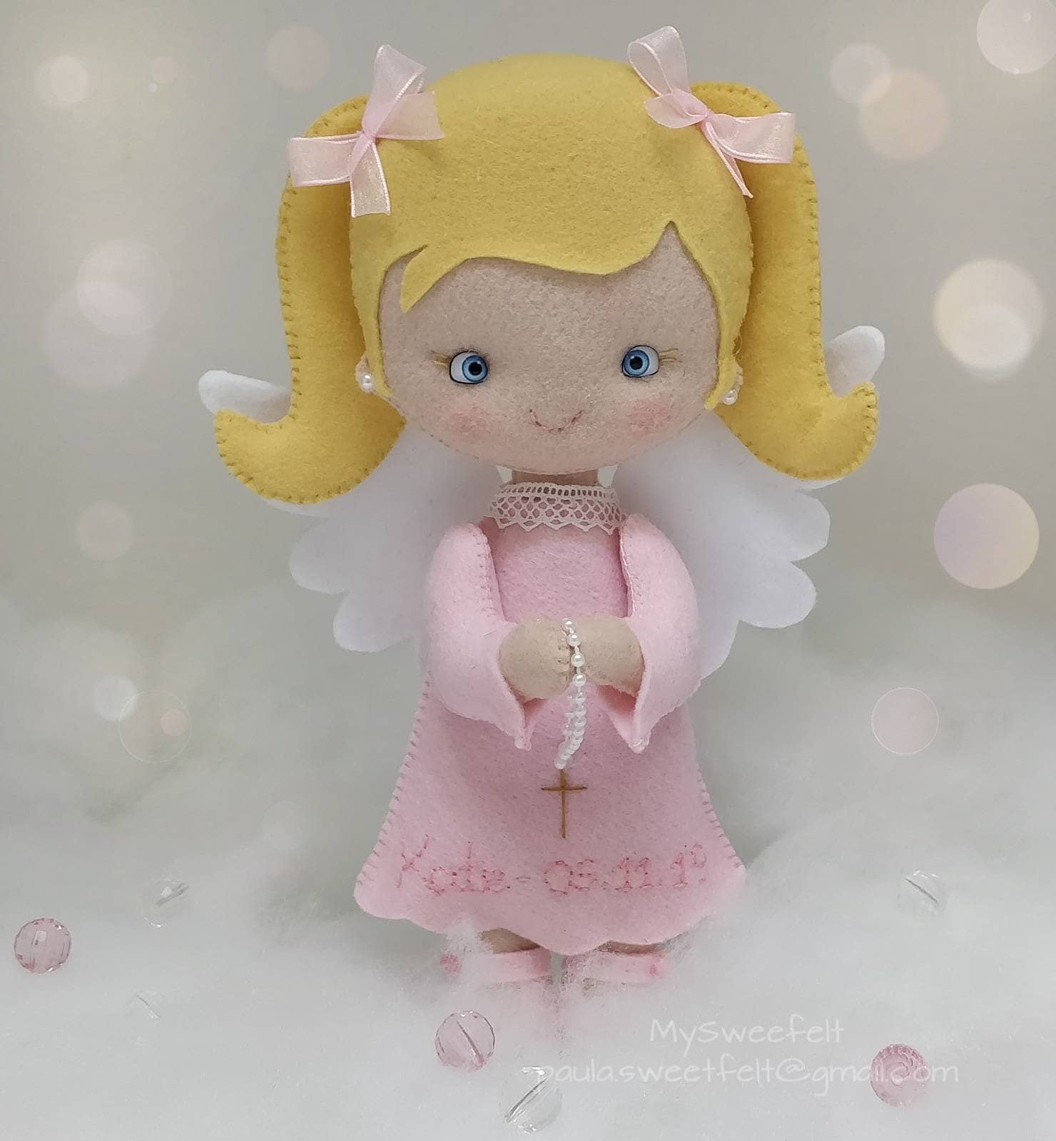 Angel doll, felt doll, little angel, first communion gift, first communion favor, gardien angel, baptism gift, nursery decor, party decor,