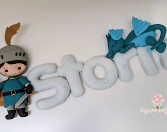 The knight and the sleeping dragon Sign (name banner) / Cute Knight Sign / Wall hanger / babyroom decor / Sleeping Dragon / Nursery decor
