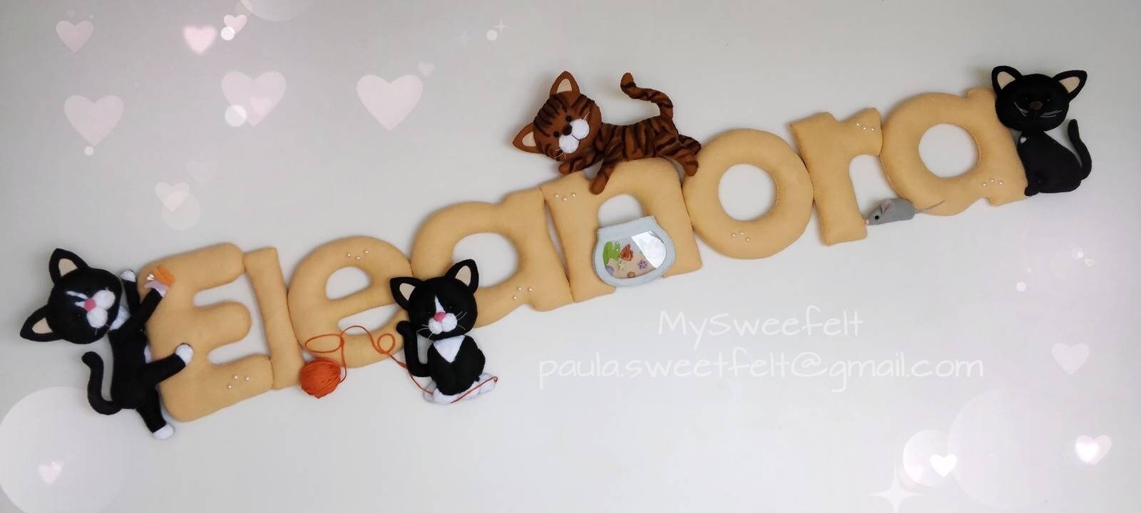 Bannière Mignonne de Petit Nom Chaton, Chats, Signe Lettres Feutre, Décor Pépinière, Cadeau Nouveau-
