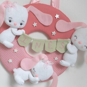 Bunny Wreath / Bunny Name Banner / Rabbit Door Hanger/ Nursery /easter ...