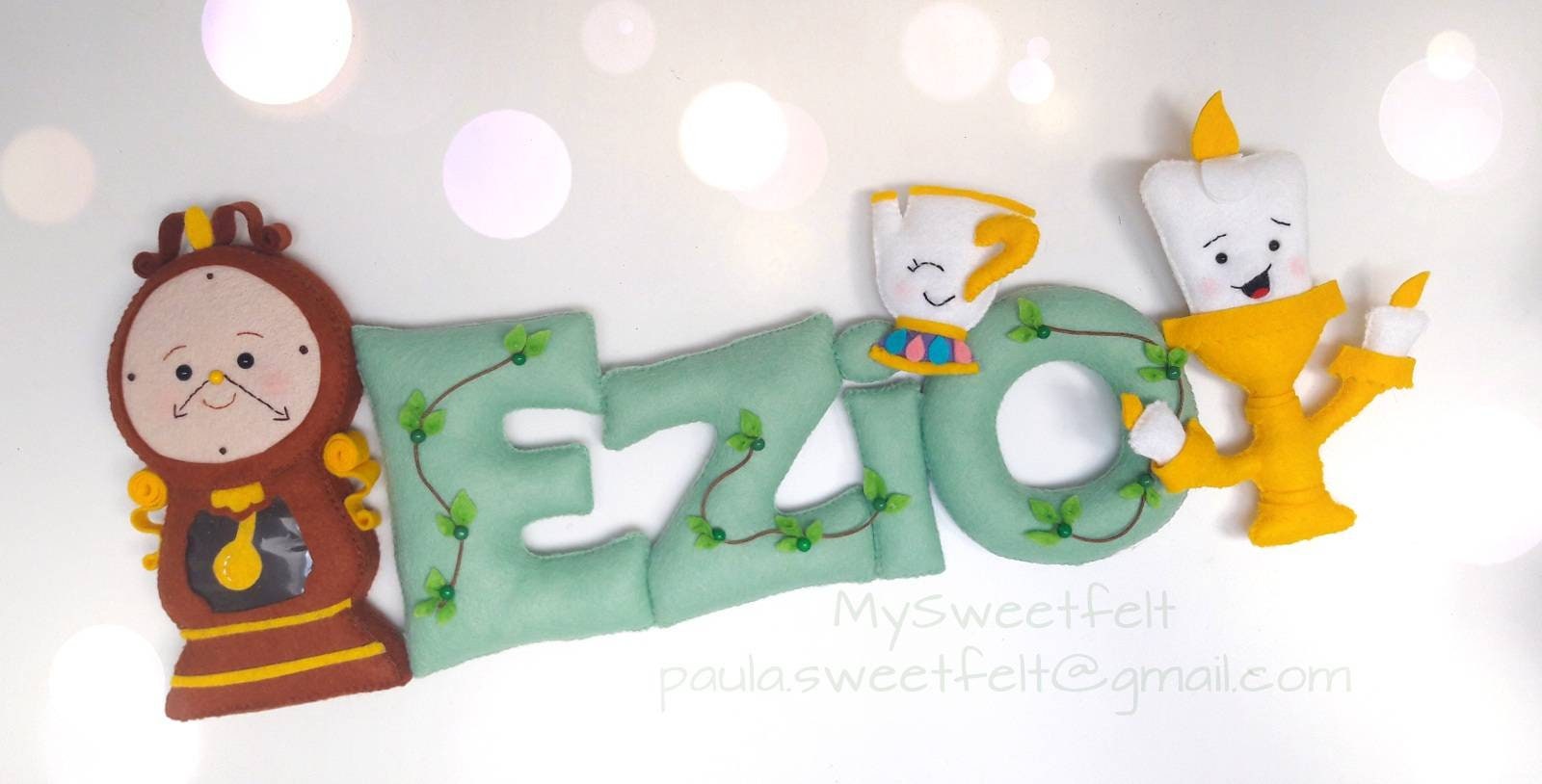 La Beauté et La Bannière de Nom Bête/Big Ben Lumière Babycdecoration Chambre Décor Contes Fée en Feu