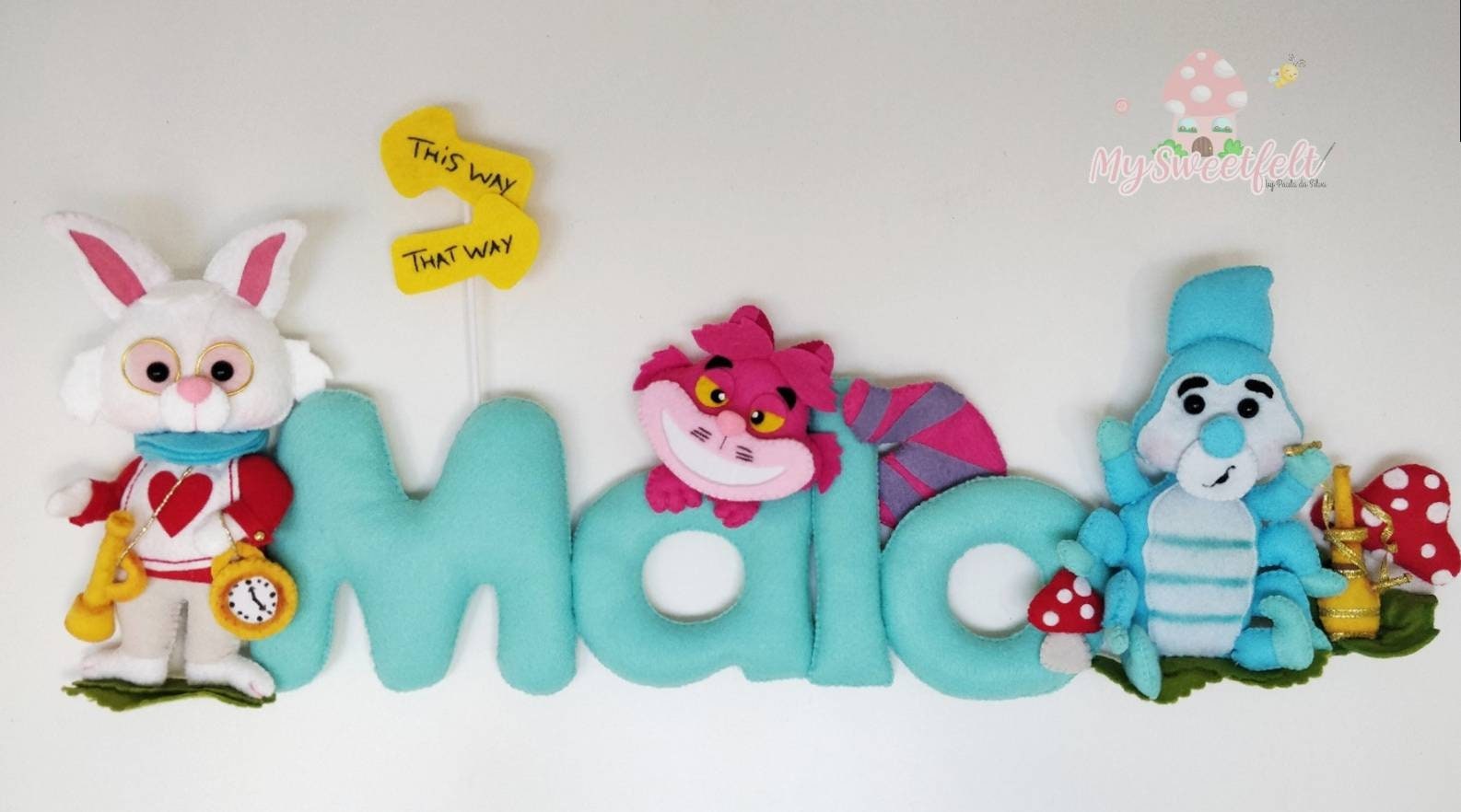 Bannière de Nom Inspirée sur Alice Au Pays Des Merveilles, Chat Cheshire, Absolem, Lapin, Décor Pépi