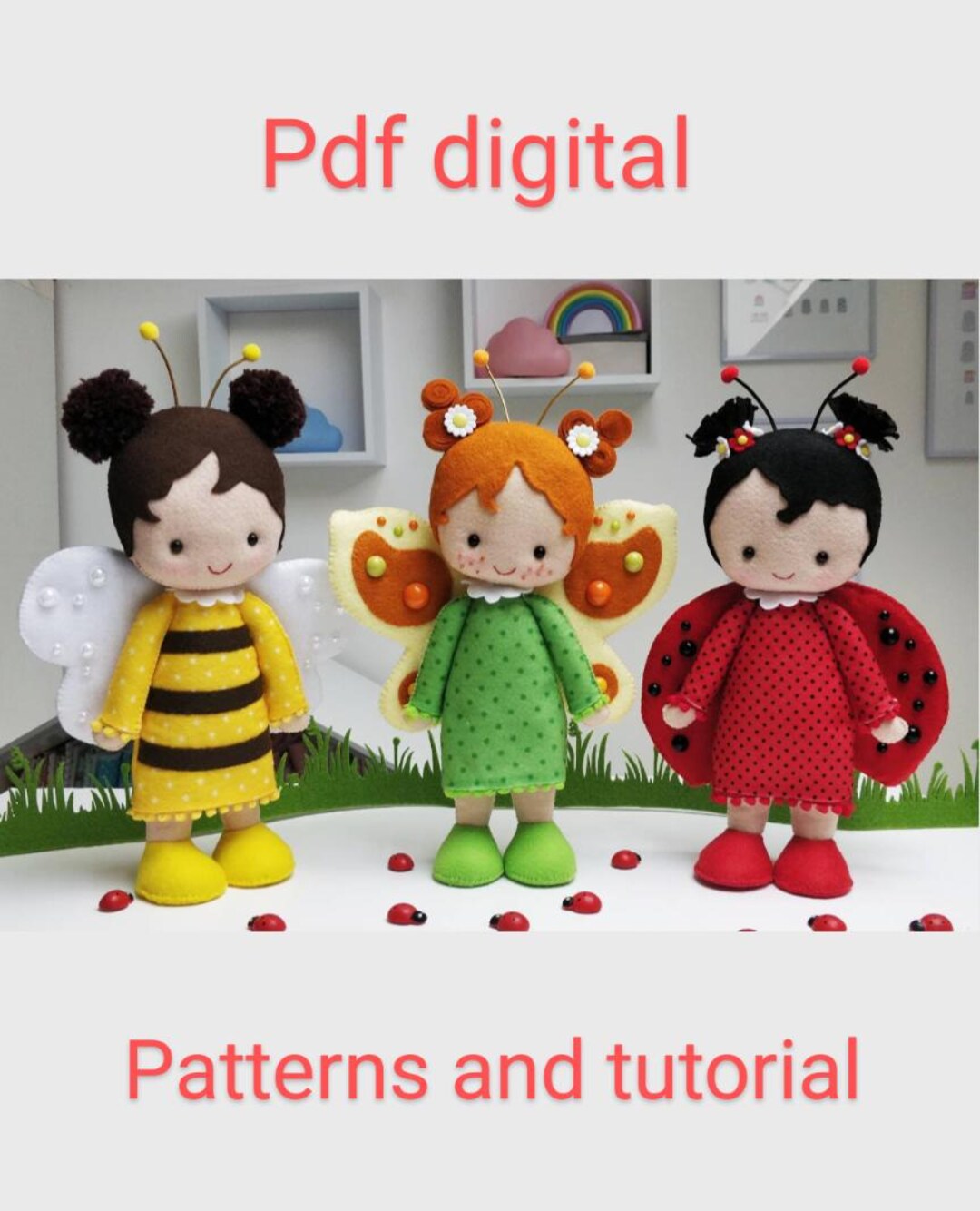 Felt Rag Doll Pattern: Bee, Butterfly, Ladybug (PDF Pattern) - Etsy