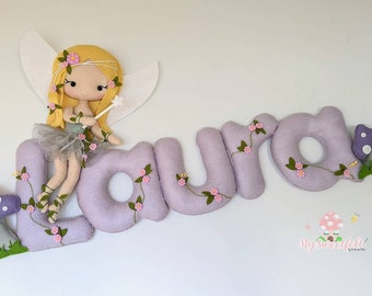 Little fairy name banner, felt door hanger, wall decor, girls bedroom decoration