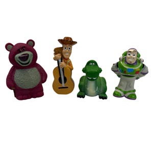 Vintage Disney Pixar Toy Story Bath Toys Buzz Woody Rex Lotso Figures Set of 4 image 1
