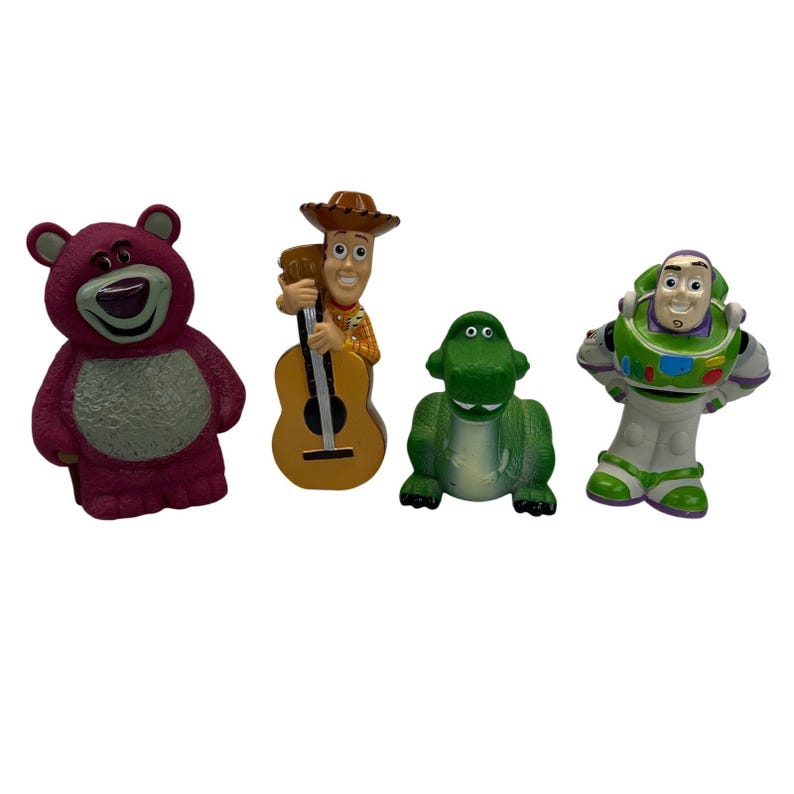 Vintage Disney Pixar Toy Story Bath Toys Buzz Woody Rex Lotso Figures Set of 4 image 1