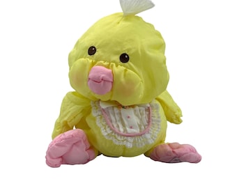 Vtg Fisher Price Puffalump Chick Yellow 1986 Plush Ruffle Bib Easter Parachute