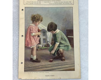 Westminster Beginners Story Leaflet 1930 Christmas Toys Taking Turns Vintage Art