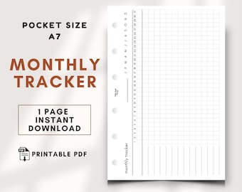Monthly Habit Tracker POCKET A7  Printable Insert Downloadable Tracker PDF 30 Day Planner Sheet