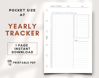 Yearly Tracker POCKET Printable Insert A7 Tracker Year in Pixels Digital Planner