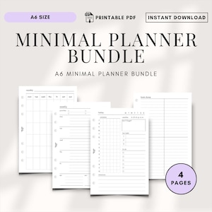 Paquete de insertos para agenda minimalista A6, imprimibles, diarios, semanales y mensuales, para Filofax, 4 páginas, PDF sin fecha