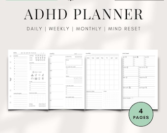 ADHD Planner A5 Printable Bundle 4 Page Pocket Neurodivergent Daily Bundle Rings Journal Insert Minimal PDF Focus Plan