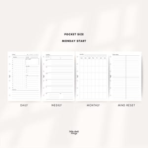 Minimal Planner Insert Bundle A7 Pocket Daily Weekly Monthly Bundle Pocket Ring Insert Filofax Pocket 4 Pages Printable Undated PDF image 3