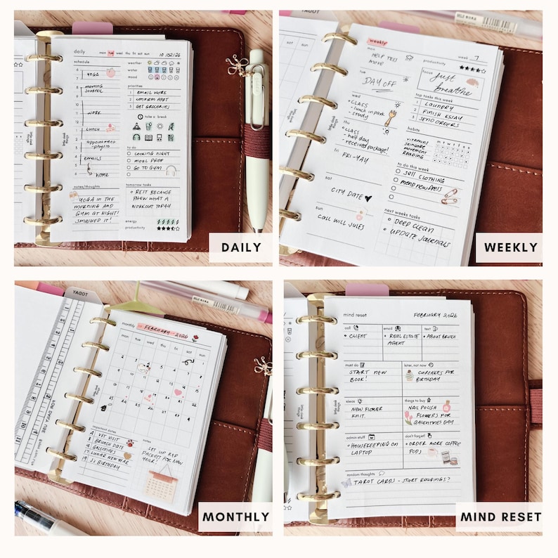 ADHD Planner Printable Bundle 4 Page Pocket Neurodivergent Daily Bundle Rings Journal Insert Minimal PDF Focus Plan image 2