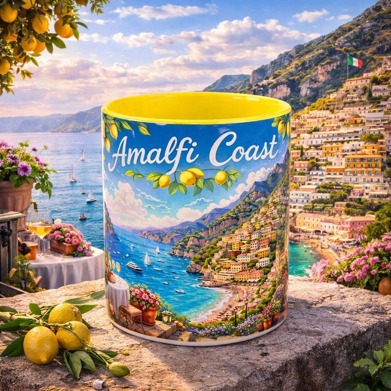 Amalfi Coast Lemon Seaside Scene | Accent Coffee Mug 画像 1