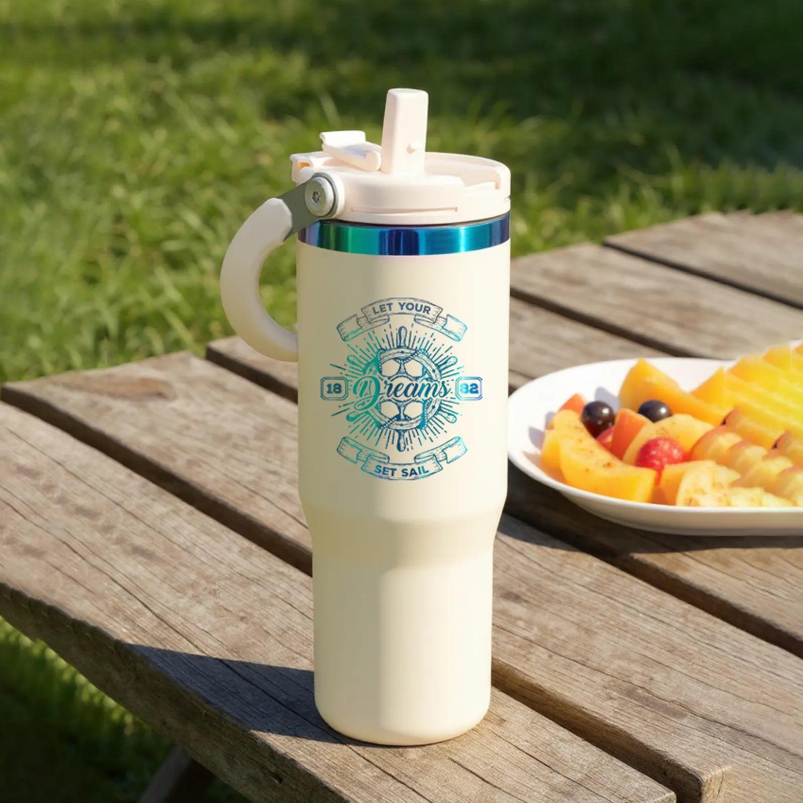 Personalized 30 oz Stainless Steel Tumbler with Handle – Deep Blue Iridescent