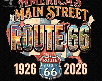 Ruta 66 PNG, la calle principal de Estados Unidos 1926–2026 Mapa antiguo para un viaje por carretera (Descarga digital)