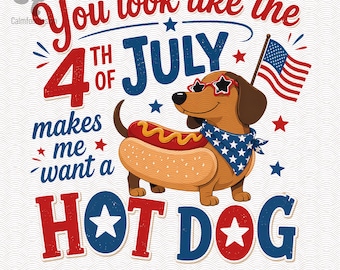 Imagen PNG de un perro salchicha patriótico, diseño divertido para sublimación del 4 de julio (descarga digital).