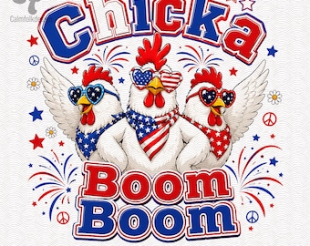 Pollo patriótico PNG, Pollo Boom Boom Gallo Descarga digital, Diseño de camiseta de sublimación estilo granja del 4 de julio, Imágenes prediseñadas de fuegos artificiales de EE. UU.