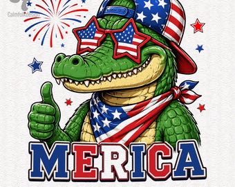 Caimán patriótico PNG, imágenes prediseñadas de Estados Unidos por 250 años de libertad (descarga digital)