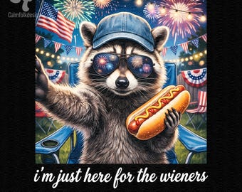 Patriotic Raccoon Hot Dog PNG, Funny 4th July BBQ Sublimation Design (Digital Download)