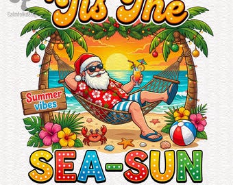 Papá Noel tropical de verano PNG, imágenes prediseñadas de vacaciones navideñas en la playa (descarga digital)