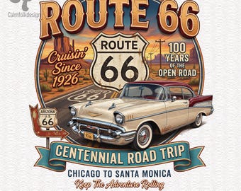 Route 66 Oldtimer PNG, Centennial Road Trip Clipart (digitaler Download)